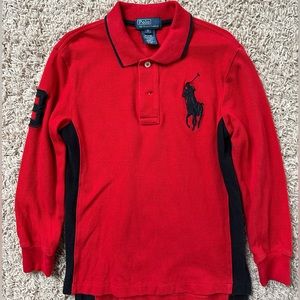Boys polo Ralph Lauren long sleeve polo red with black size 6